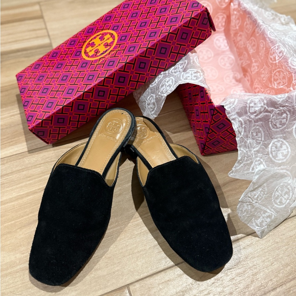 Tory Burch Carlotta Black Suede Women's Mules